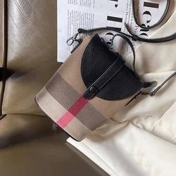Mobile phone bag, crossbody women's bag, 2025 new canvas with leather mini bag, high-end foreign style checked bag