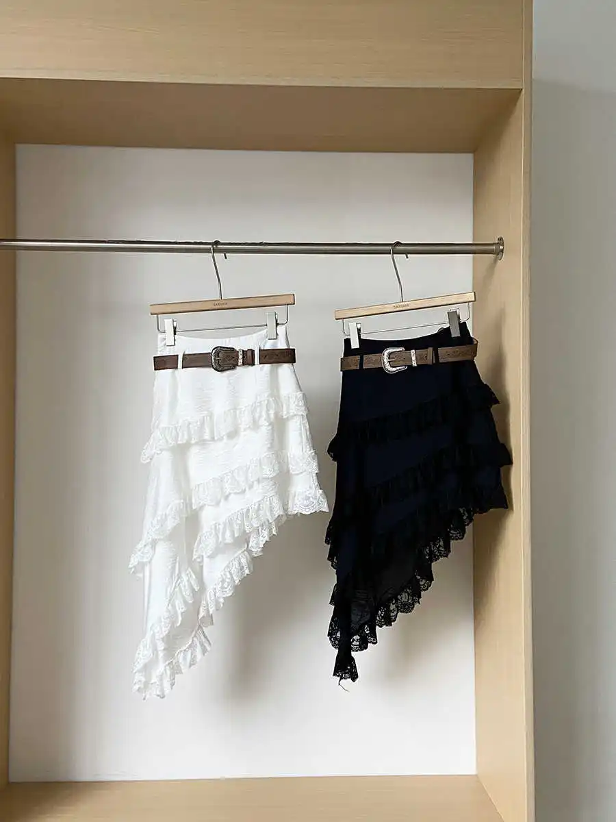 

Women's White Asymmetrical Skirt Vintage Mid Long A-line Skirt Harajuku Y2k Lace Patchwork Skirts 2000s Fashion Clothes Summer
