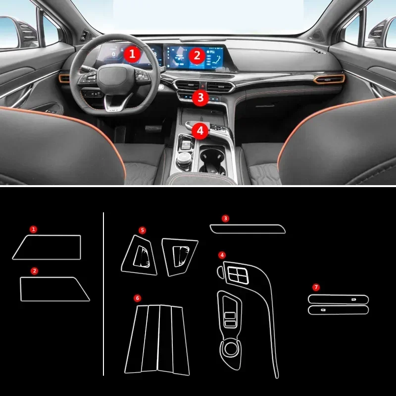 

Прозрачная пленка из ТПУ для Changan unit Uni T, защитные наклейки для автомобильного интерьера, центральная консоль, шестерня, двери, окна, столбик