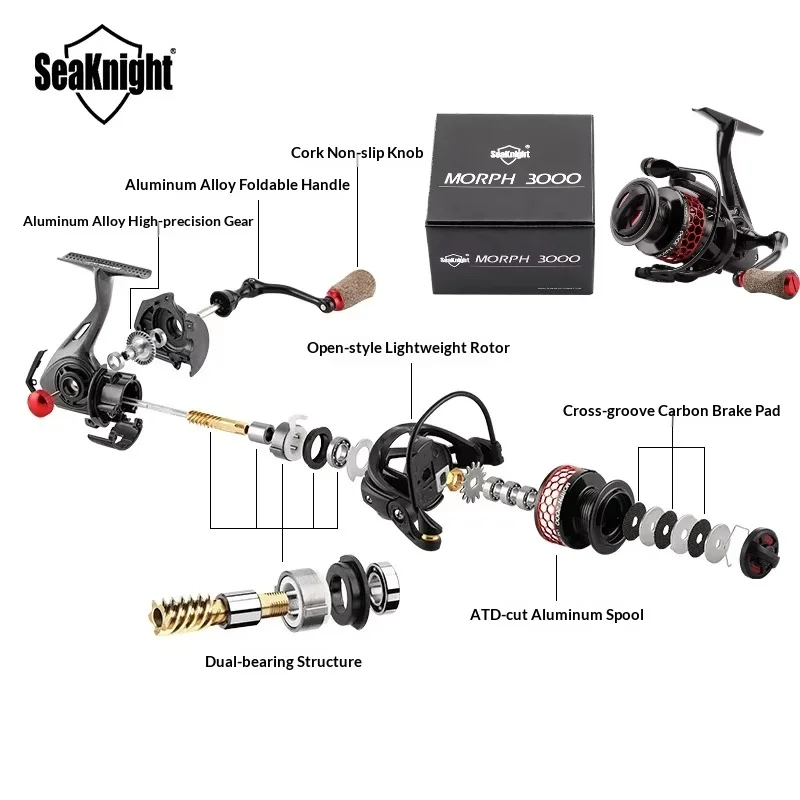 SeaKnight Spinning Reel Long Cast Lure Fishing Reel Morph 3000 Hand Crank Fishing Tackle For Saltwater Freshwater Anglers