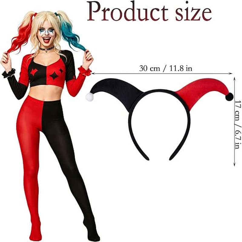 Halloween Clown Costume Set Jester Headband and Two Toned Jester Tights Set for Halloween Clown Cosplay Party Favors 2 Pcs