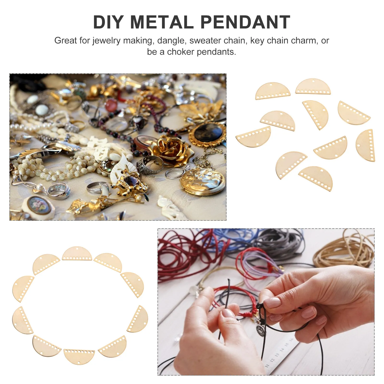 

10 шт. медных позолоченных полукруглых подвесок для рукоделия, фурнитура для изготовления украшений, декоративные металлические шармы ручной работы