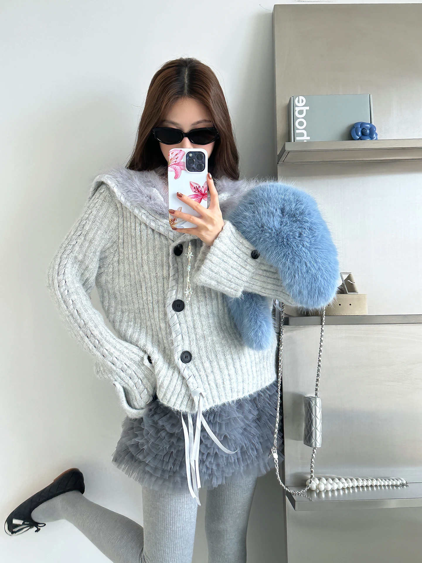 

Теплый вязаный кардиган с воротником из искусственного меха, осенне-зимняя новинка, женский, свободный крой, V-образный вырез, длинный рукав