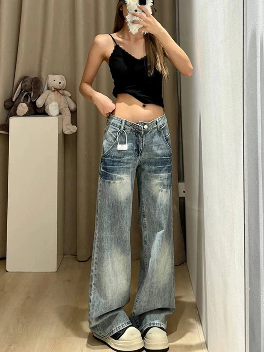 

Джинсы-клеш в американском ретро-стиле для женщин больших размеров, весна-осень, свободные, облегающие, с высокой талией, широкие штанины, длиной в пол