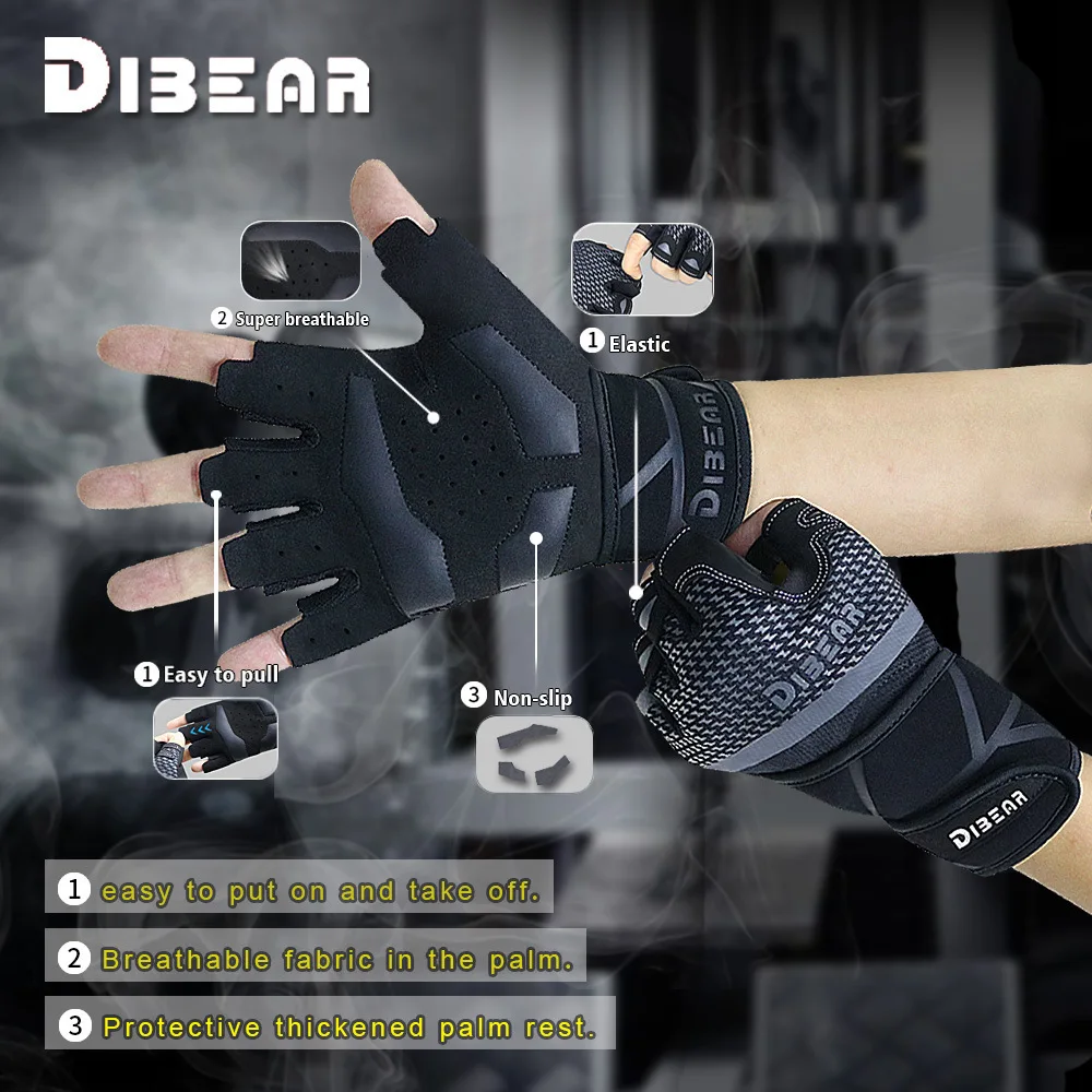 1 Pair Weightlifting Gym Gloves Dumbbell Bodybuilding Training Fitness Glove Yoga Crossfit Workout Glove with Long Wrist Support