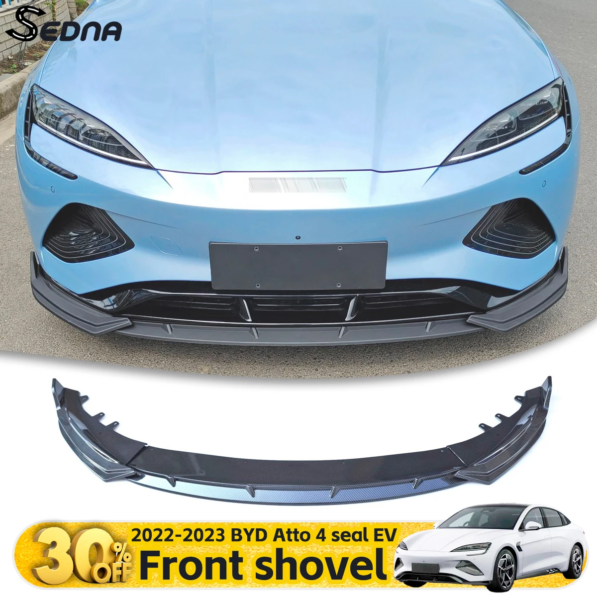 BYD Seal 3-Piece Front Splitter - 2022-2024 High-Performance Front Lip Chin Spoiler for Enhanced Aerodynamics and Sporty Exterio