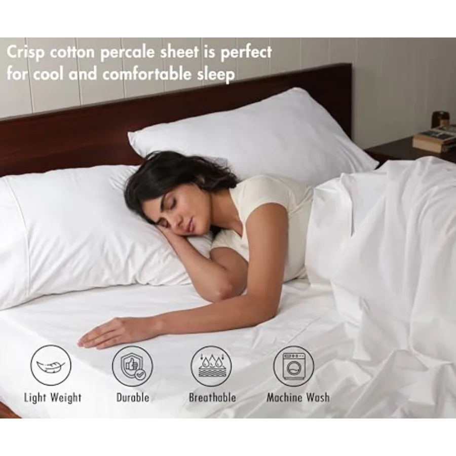 100% Cotton Percale Sheets Crisp Cooling Summer Bed Sheets for Hot Sleepers, Deep Pocket 12