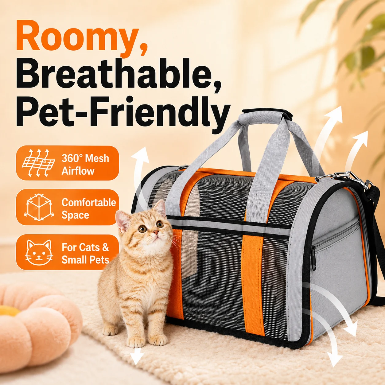 Stylish Breathable Pet Carrier, Dual Use Crossbody & Handheld Travel Cage, Portable Backpack for Cats & Small Dogs