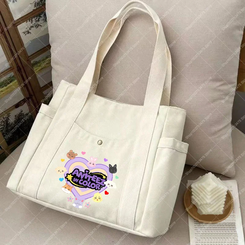 

Women Cute Storage Pouch Cartoon Bag Accessories ATEEZS ANITEEZ‌S Anime Canvas Tote Kpop Style Pattern Fashion Handbags Fan Gift