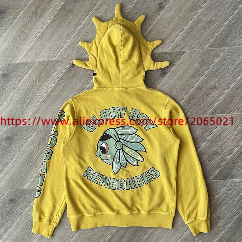 Yellow Washed Ash Glo Gang The Glory Renegades Full Zip Hoodie Men Women 1:1 High Quality Heavy Fabric Vintage Hooded