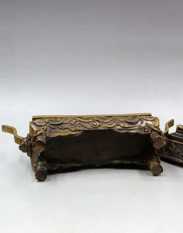 Vintage Decorated Old Bronze Incense Burners Handwork Carved Dragon Censer Pot