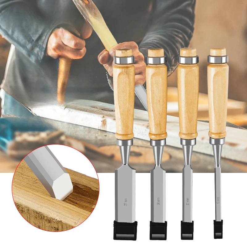 New Wood Chisels Set Sharp Chrome-Vanadium Steel Wood Carving Chisels with Beech Handles Ergonomic Wood Carving Tools