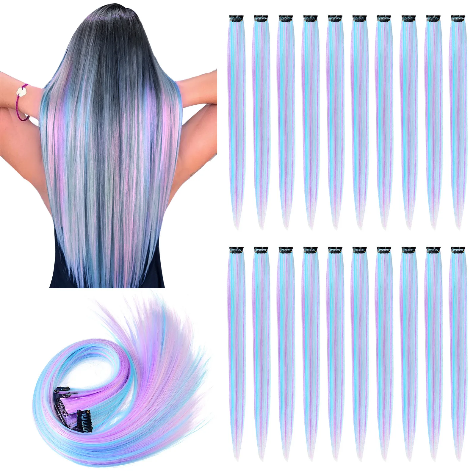 10pcs Vibrant Unicorn Synthetic Hair Extensions for Women - 22