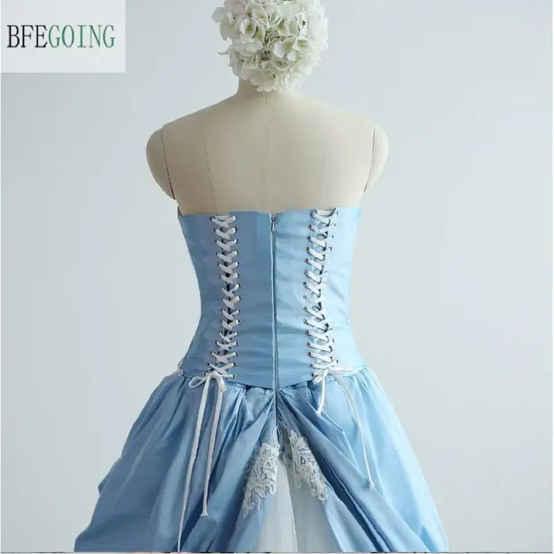 فساتين زفاف على شكل حرف A مخصصة بدون حمالات بطول الأرض بدون أكمام من قماش التفتا تول فساتين الزفاف