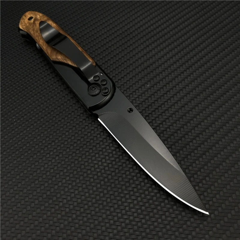 BM DA44 Survival Pocket Folding Knife Wood Handle Titanium Finish Blade Tactical Knifes EDC Pockets Knives