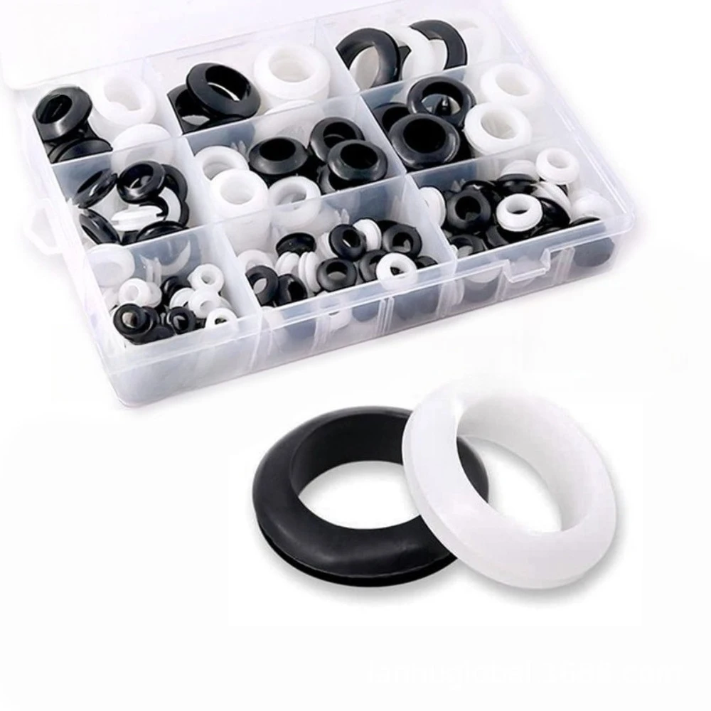 

200pcs Wire Protection Coil Black Rubber Protection Coil Ring Protective White Outlet Hrough Seal Rings Coil Cable Sleeves