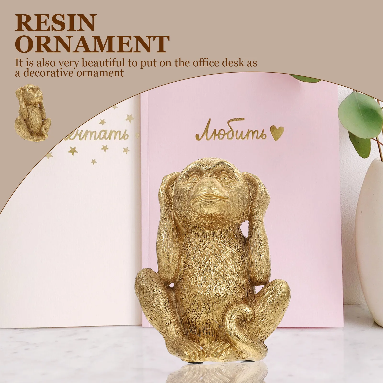 Resin Monkey Statue Decor Small Space-Saving Desktop Ornament for Home Office Bedroom Vivid Exquisite Craft Resin Adornment