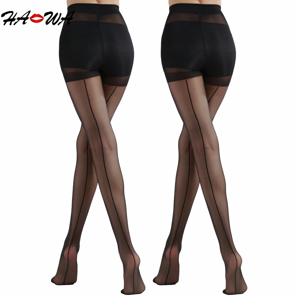 

HA WA 2pcs/set 20D Sexy Striped Tights Pantyhose Women Backstitch line stockings Nylon Hosiery High Waist Body Stockings