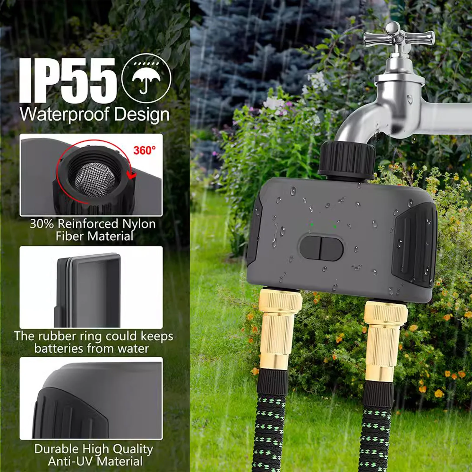 

Adjustable Watering Controller WiFi Irrigation Timer 2 Outlets Adjustable Watering Smart Water Valve Controller with Gateway