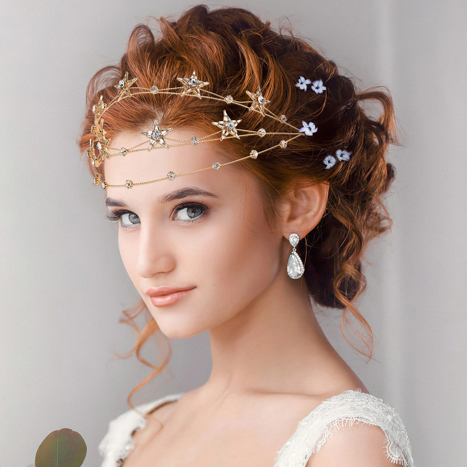 

Rhinestones Stars Crown Bridal Tiara Multi-Tiered Design Wedding Headpiece Elegant Star Headdress for Valentine Prom Pageant