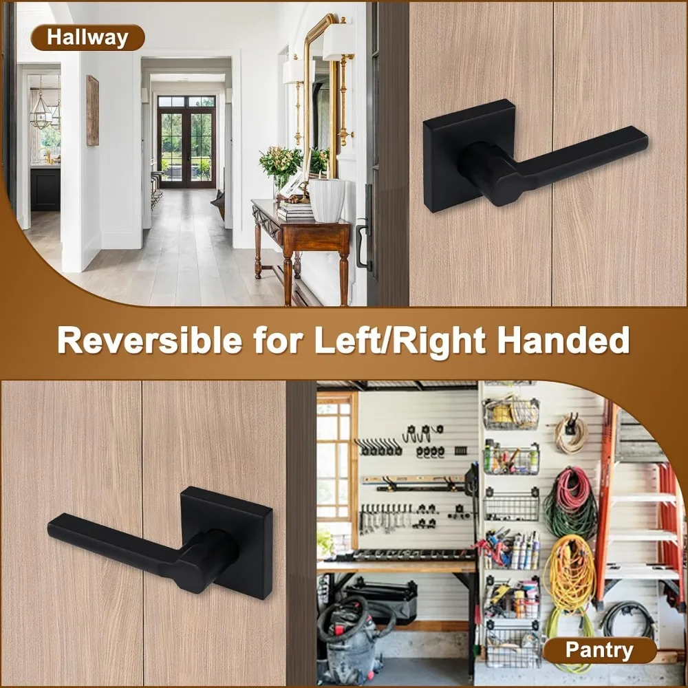مقبض باب دمية من جانب واحد، رافعة دفع/سحب داخلية باللون الأسود غير اللامع، غير قابلة للدوران للخزانة أو المؤن، تصميم قابل للعكس، ثقيل