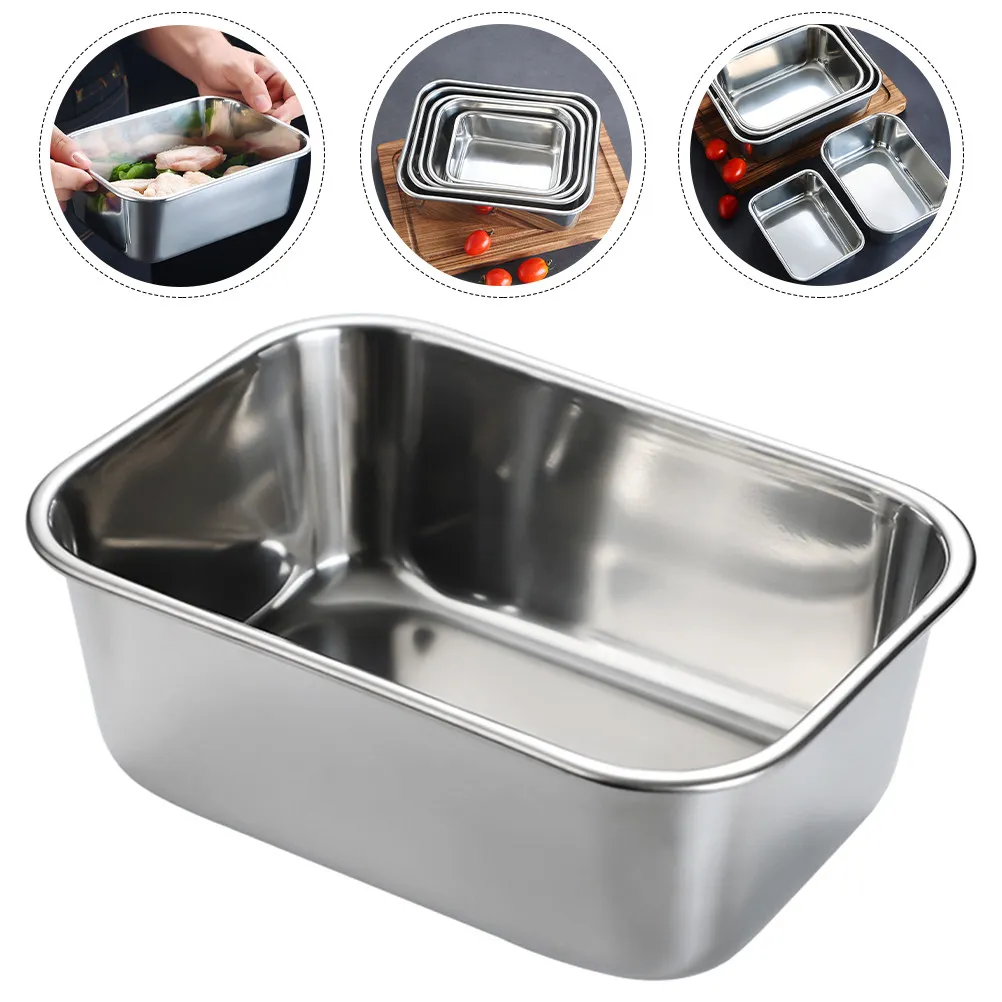

304 Stainless Steel Deep Rectangular Food Serving Plate for Hot Pot Bbq Sushi Dessert Appetizer Cold Dishes Storage Kitchen