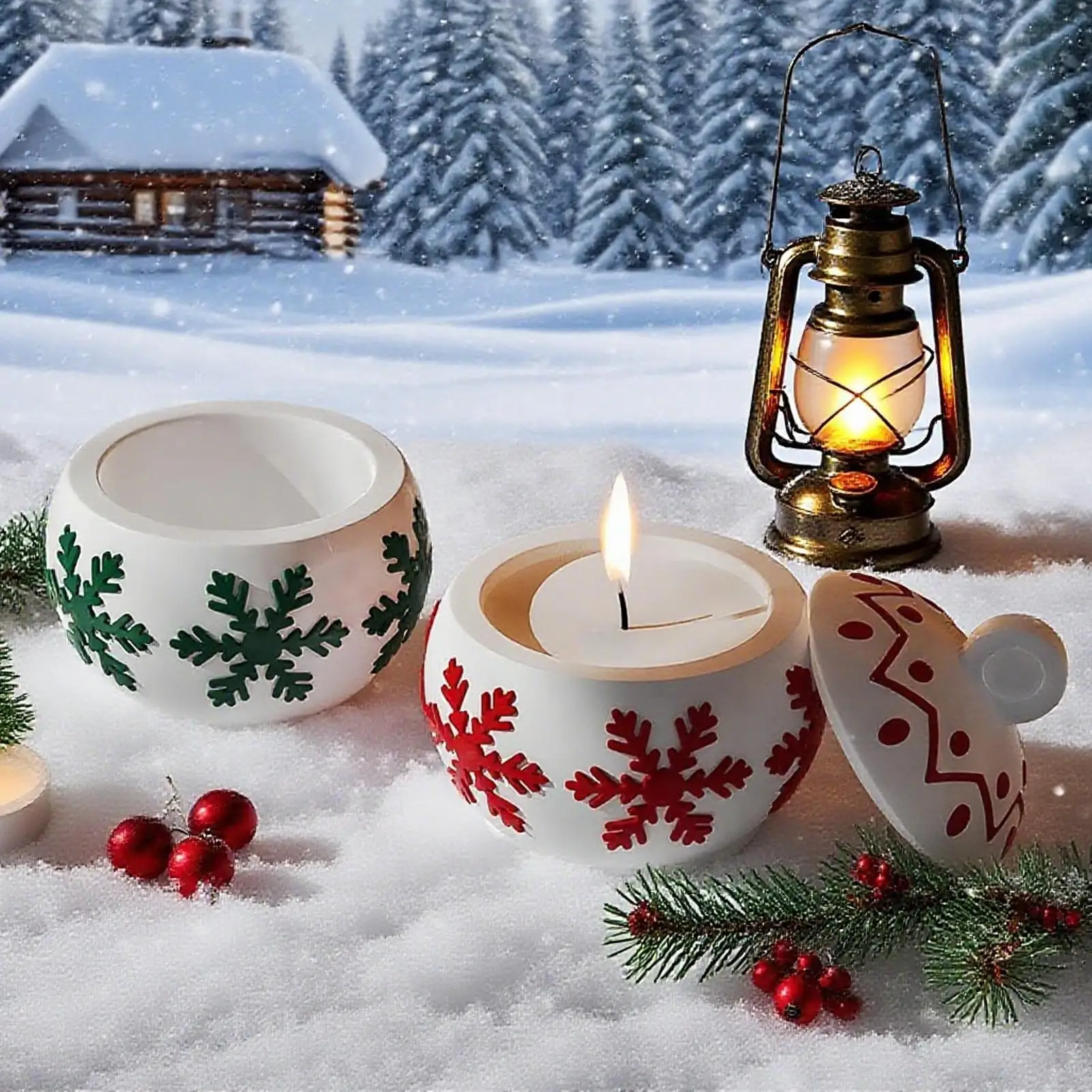 لتقوم بها بنفسك عيد الميلاد شمعة كوب الايبوكسي قالب من السيليكون عيد الميلاد ندفة الثلج تخزين يمكن الجبس قالب من السيليكون لصنع الراتنج #4