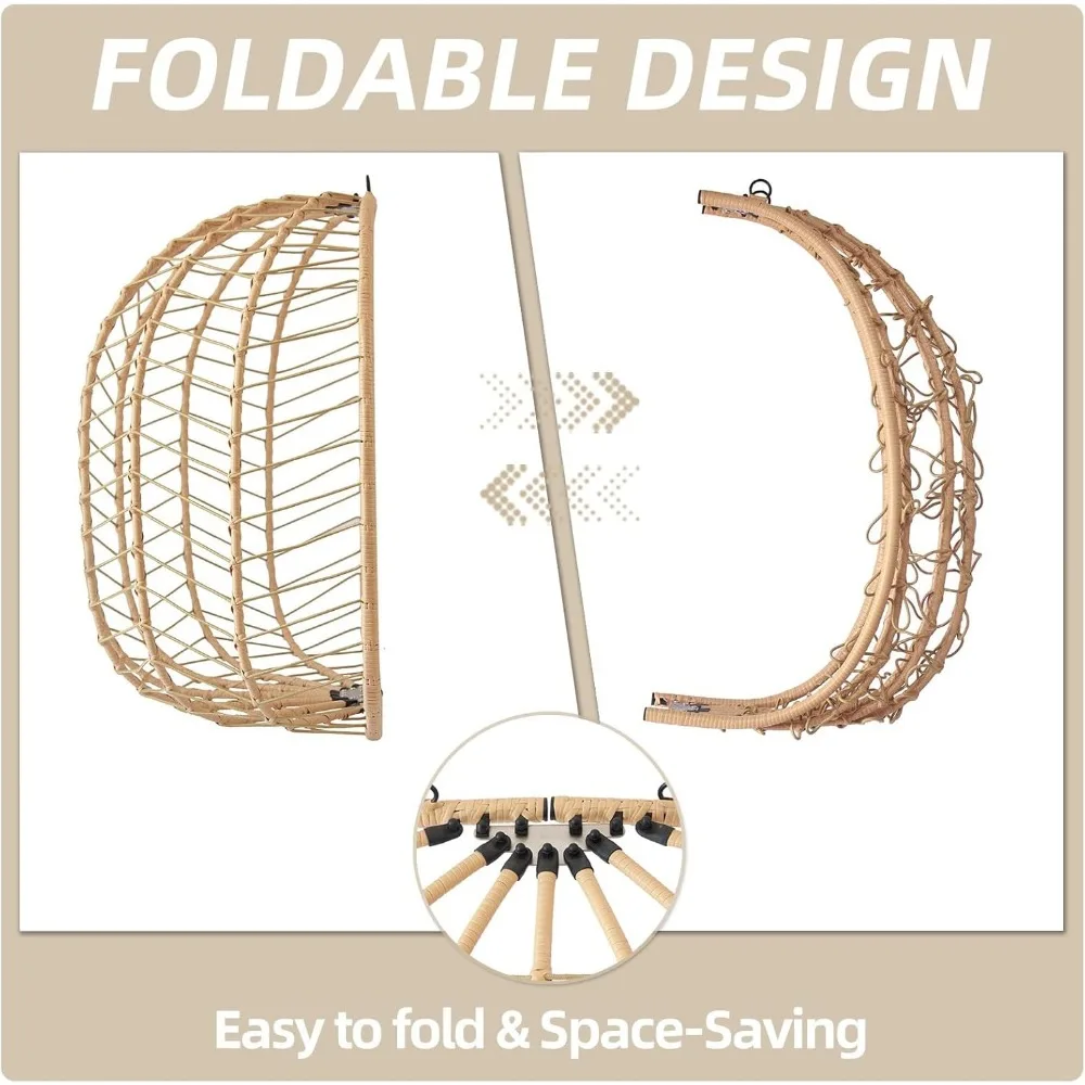 Double Egg Chair with Stand, Patio Wicker Hanging Swing Egg Chair Thickened, Galvanized Pipe Steel Frame and UV Resistant Cushio