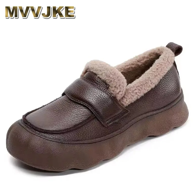 

Женская зимняя теплая обувь в стиле ретро, плюшевая пушистая хлопковая обувь без шнуровки на плоской платформе, мягкие удобные повседневные женские лоферы