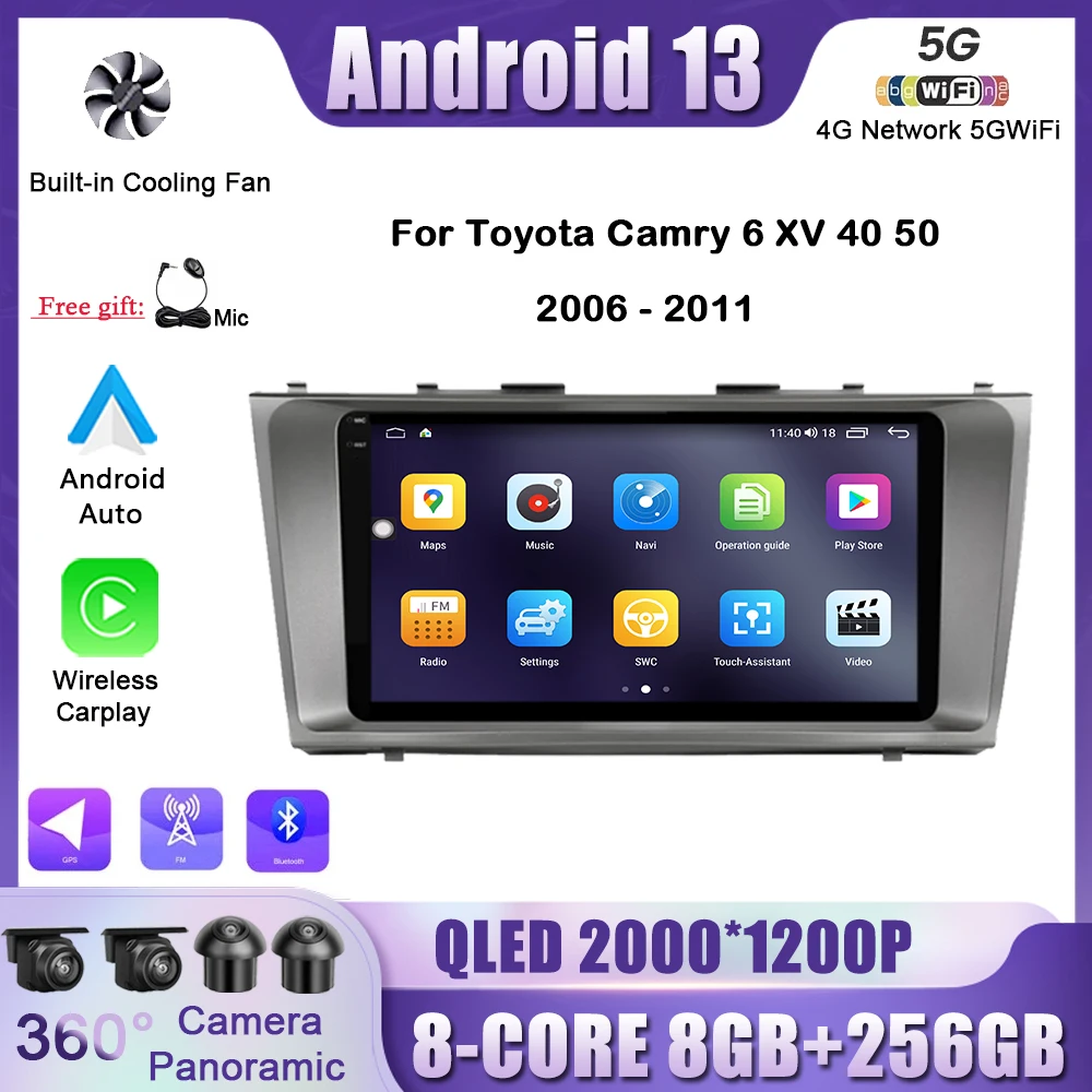 

Android 13 Car Radio For Toyota Camry 6 XV 40 50 2006 - 2011 Multimedia Player Navigation GPS Wireless Carplay Touch Screen DSP