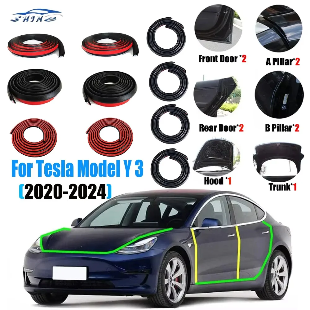 Для Tesla Model 3 Y 2024, комплект уплотнительных лент для дверей, звукоизоляционный резиновый уплотнитель из EPDM, автоматический багажник, капот, люк на крыше, комплект уплотнений стойки AB