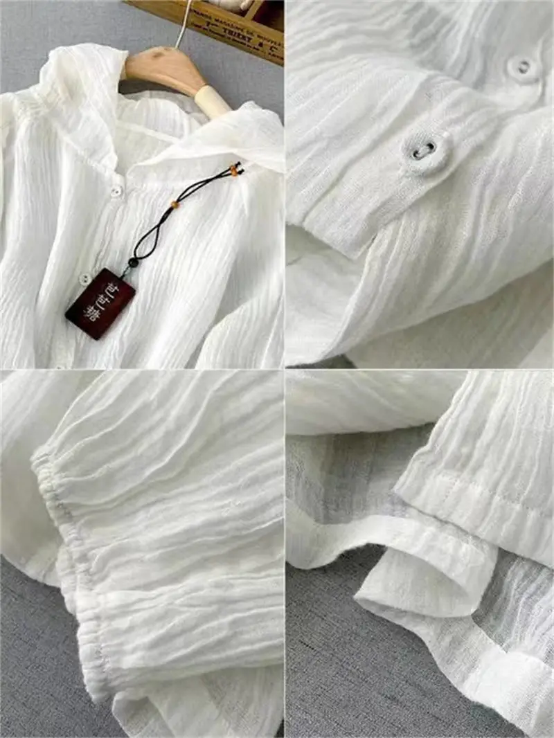 

2025 Spring/Summer Lazy Shirt Top Premium Texture Linen Thin Coat For Women Loose Hoodie Sunscreen Clothing G225