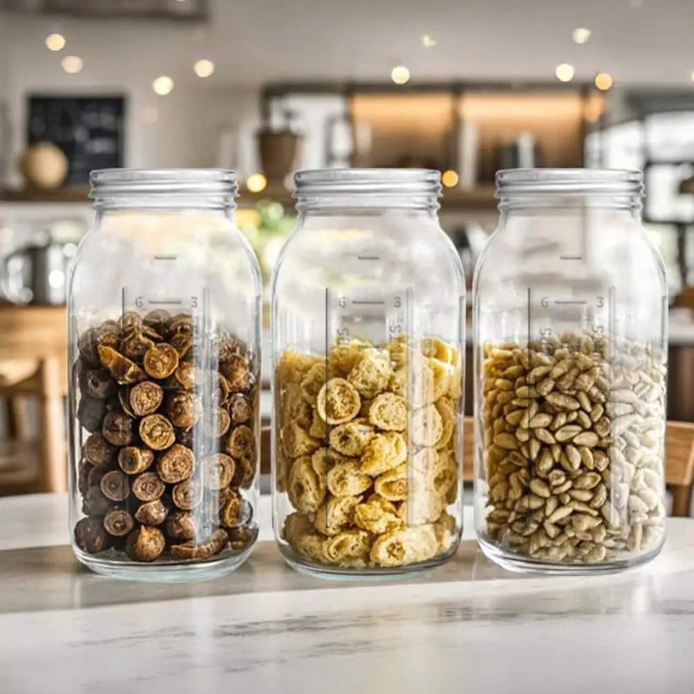 2000ML Wide Mouth Mason Glass Jar, Large Food Storage Jar with Lid, Dishwasher Safe Storage Container for Canning, Pickling, Jui - view 3