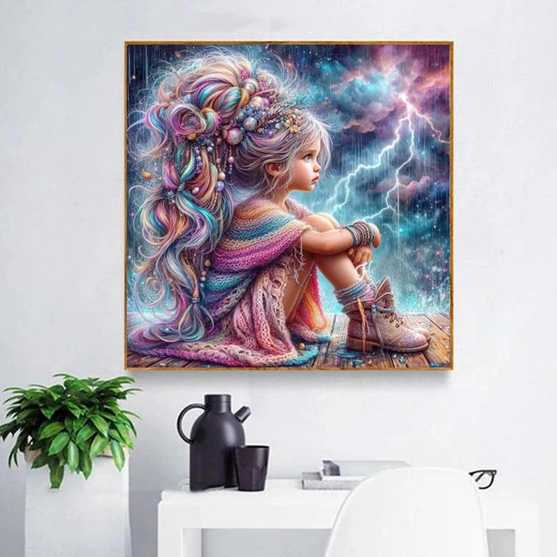 100% Fairy Dust Drill Cartoon Girl DIY Diamond Painting Cross Stitch Portrait Full Crystal Mosaic Embroidery Art Home Decor Gift
