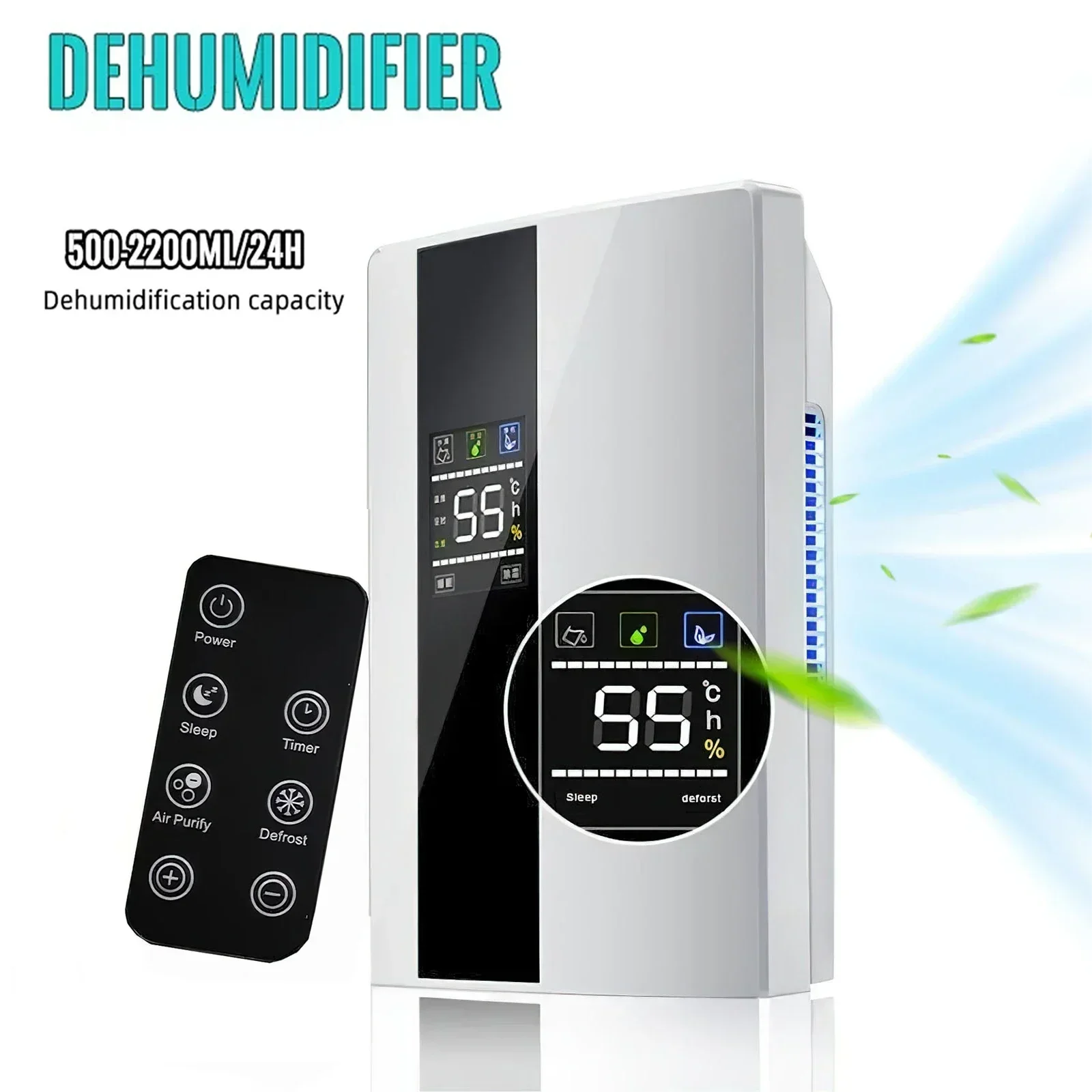 2024 New Portable Premium Dehumidifier and Air Purifier 2 in 1 Mute Moisture Absorbers for Home Basement Remote Control Timing