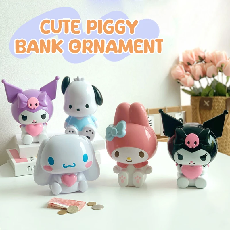 Sanrio Piggy Bank Kuromi My Melody Cinnamoroll Desktop Ornaments Decorations Coin Storage Box Kids Christmas New Year Gift