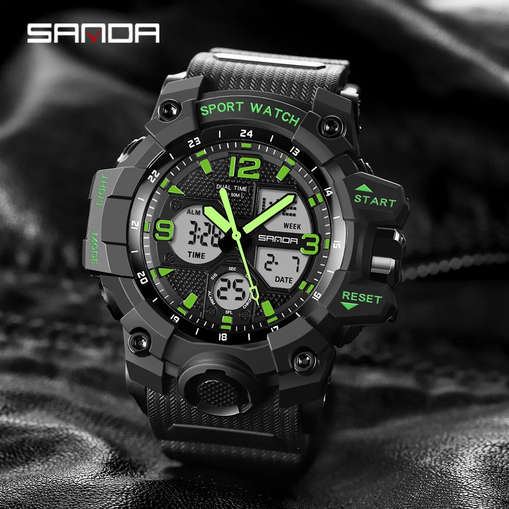 

SANDA New Fashion Sport Military Men's Wrist Watch Digital Quartz Dual Display Watches Waterproof Casual Watch for Men's 6030