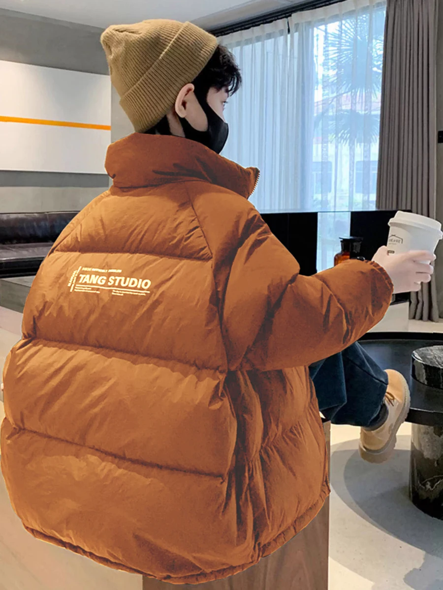 

Thiened Cotton Jaet for Boys Winter Clothes Youth Faionable Outerwear Warm Stand Collar Zipper Closure Side ket Design