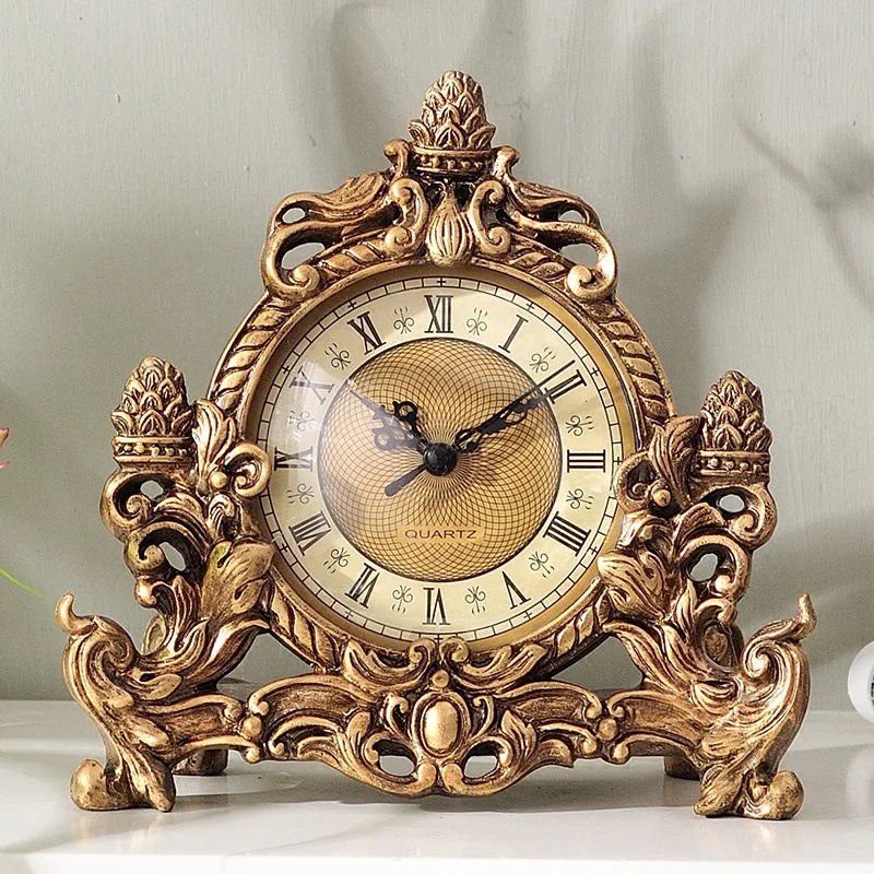 

Creative Retro Living Room Resin Clock Desk Clock Ornaments Bedroom Desktop Silent Clocks