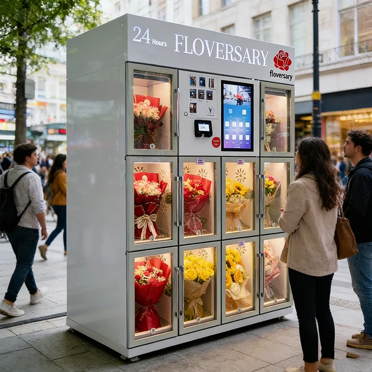 Flower Shop Fresh Floral Bouquet Refrigerator Touch Screen Credit Card Payment Flower Vending Machine with 24-hour Self-service
