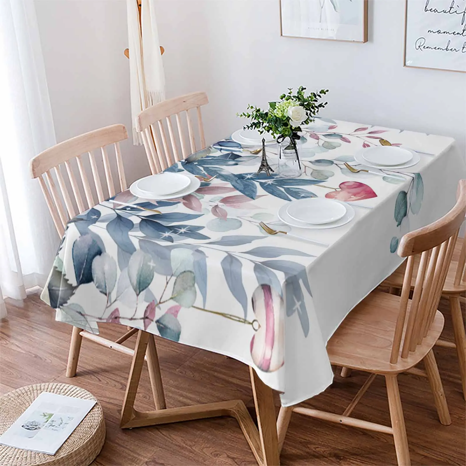 Love And Romantic Plant Eucalyptus Table Cloth Waterproof Dining Tablecloth Kitchen Decorative Party Table Cover