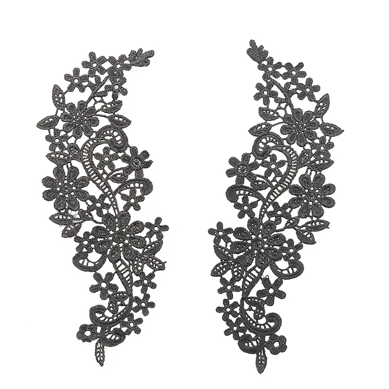 Paired Water Soluble Lace Collars Shiny Polyester Thread Embroidery 3D Hollow Flower DIY Garment Decor Trimmings