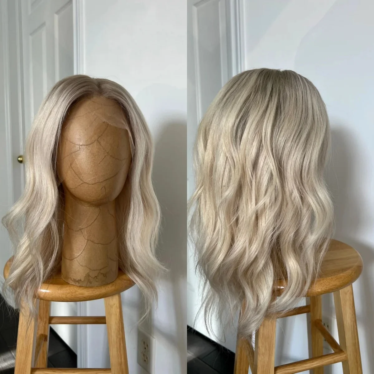 

Diversified Ombre Ash Platinum Blonde Synthetic Lace Top Wigs Adjustable Body Wave Glueless Wigs High Temperature Silk Daily Use