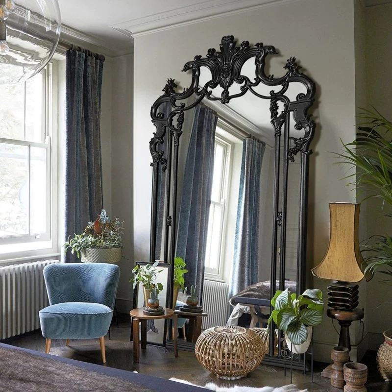 French carved full-length mirror, European classical full-length mirror