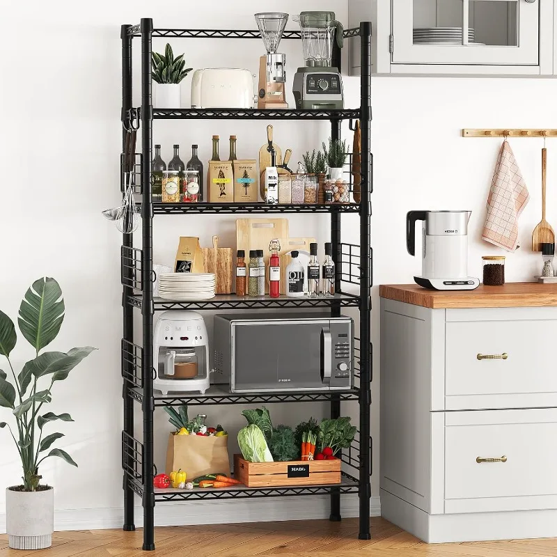 

Metal Storage Rack, Storage Organizer Shelves for Kitchen, Bathroom, Living Room, Balcony and Garage, 5 Tiers Narrow Bookshelf、