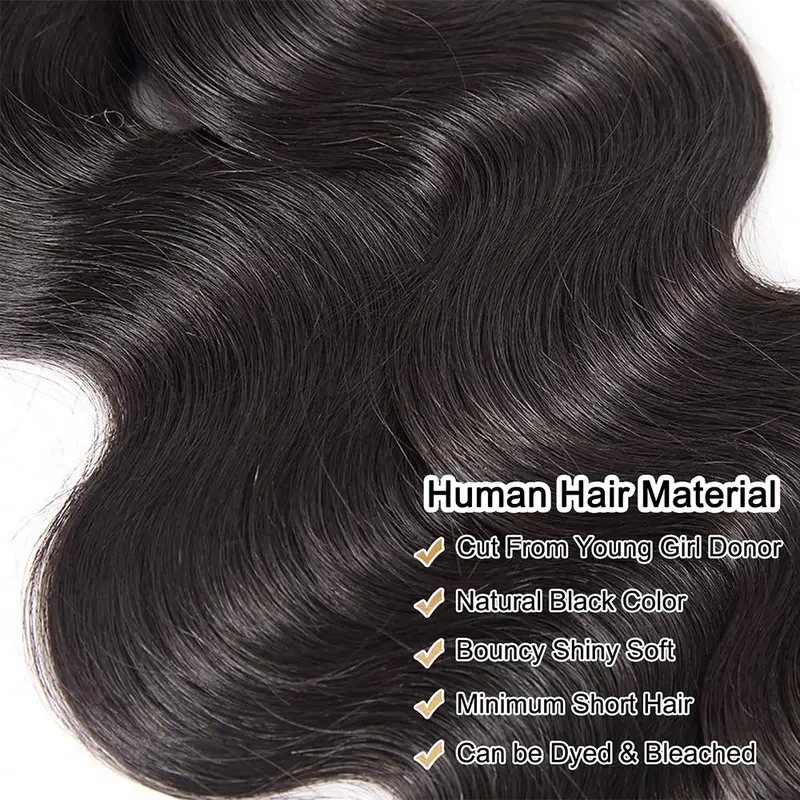 1/3/4Pcs Body Wave Human Hair Bundles Unprocessed Brazilian Remy Quick Sew-in Extensions Weave Virgin Natural Black Color For Women