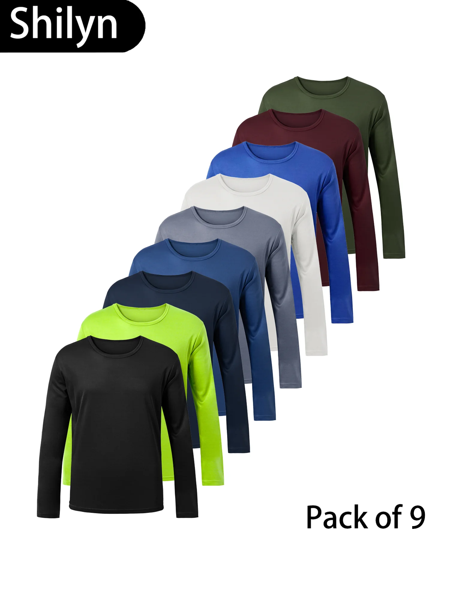 

9Pc Men's T-Shirt Fast Dry Short Sleeve Workout Running Training Moisture Wicking Round Neck Sport Shirt Ultra-Light Fitness Top