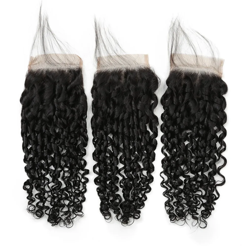 12A 4x4 Lace Closure Pissy Curly Naturfarbenes Echthaar Brasilianisches Virgin Remy Haar, vorgezupft, Babyhaar, kein Haarausfall, kein Verfilzen – Detail 6