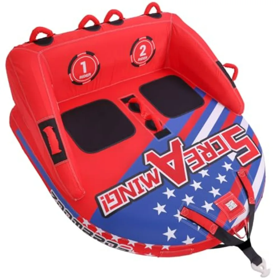 

Boating towable tube for 2-3 persons with front/back tow points, sofa-style design, 340-510 lbs capacity, premium nylon cover,
