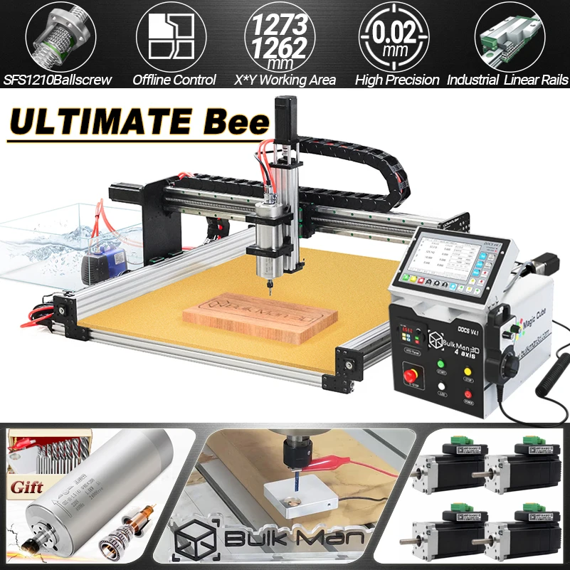 BulkMan3D 1000x1000mm ULTIMATE Bee incisione CNC Kit completo vite a ricircolo di sfere aggiornata fresatrice a trasmissione silenziosa Router di legno